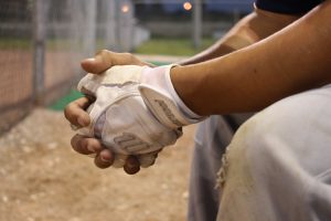 A player's clasped hands